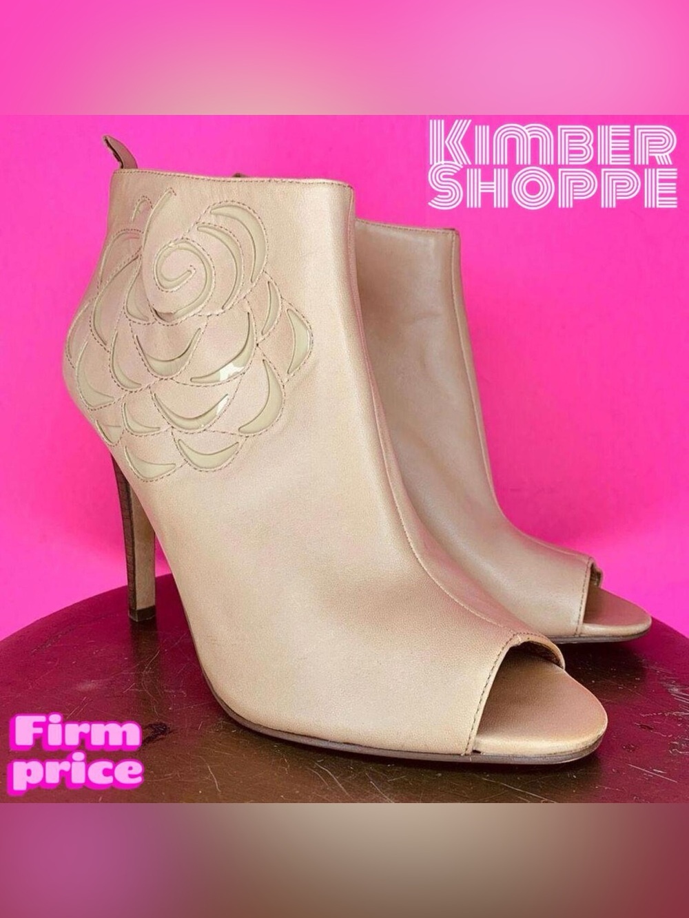 Vince Camuto Sarita Tan Leather Flower Detail Peep-Toe Ankle Boots US 10
